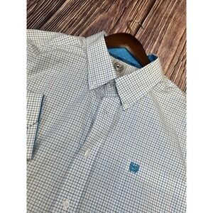NWT Cinch Shirt Mens L Blue Western Cowboy Rodeo Rancher Button Up Check Plaid